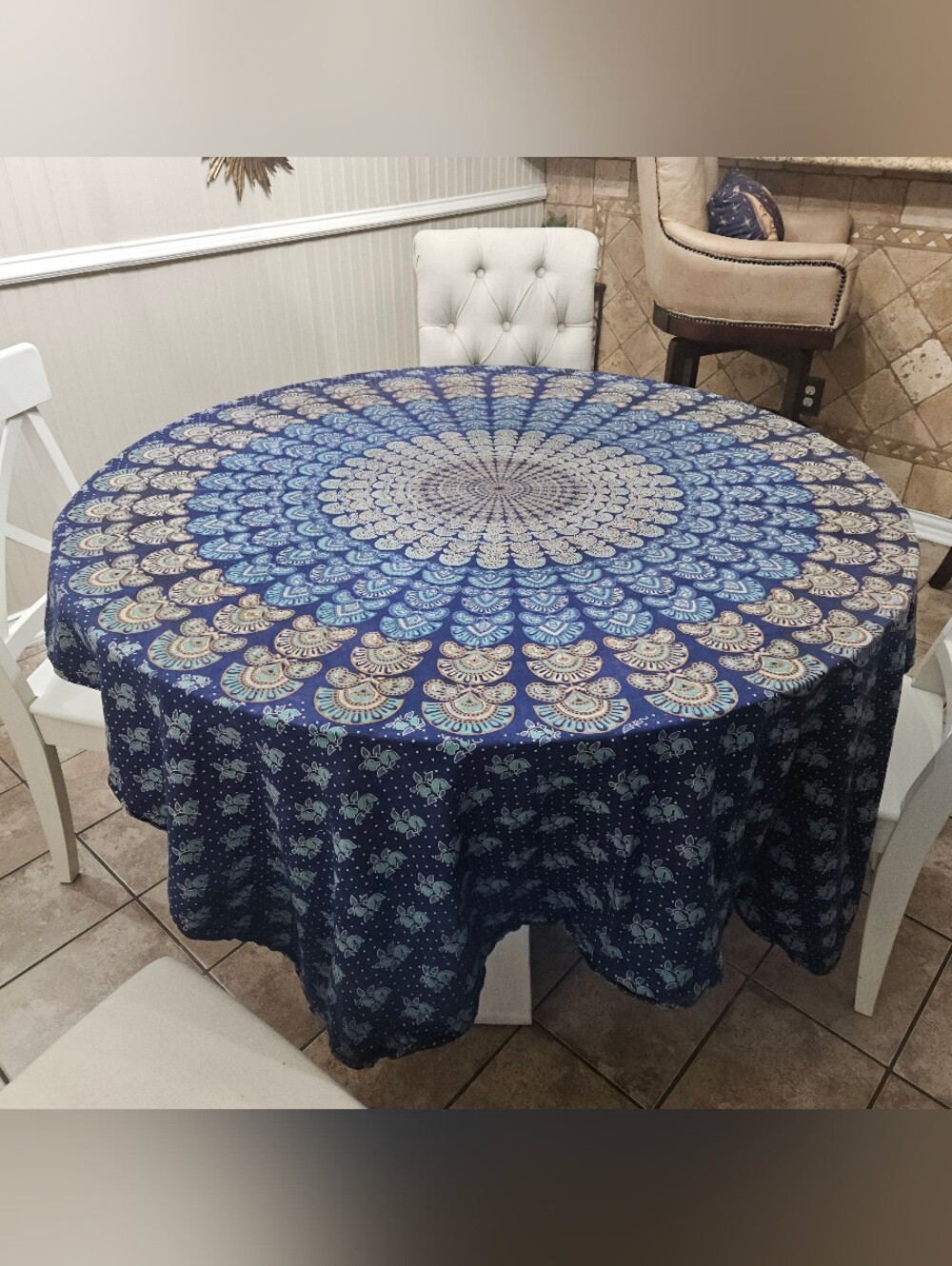 Blue Mandala Round Tablecloth